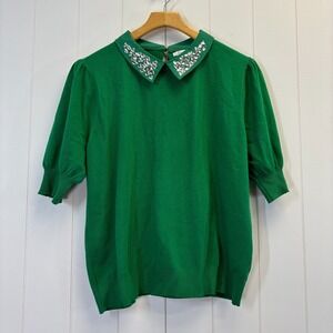 Siani Milano Women Retro Twee Bling Collar Sweater Size XL Kelly Green Old Money